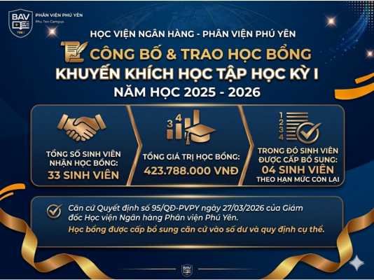 BAV Phú Yên công bố trao hơn 400 triệu đồng Học bổng Khuyến khích học tập học kỳ I (2025 – 2026)