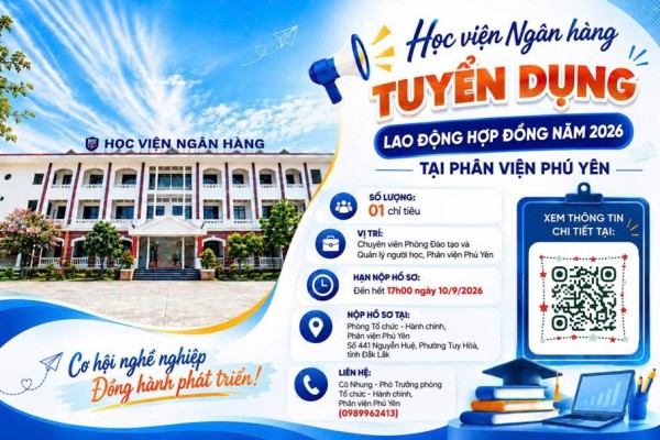 Học viện Ngân hàng tuyển dụng Lao động hợp đồng tại Phân viện Phú Yên năm 2026
