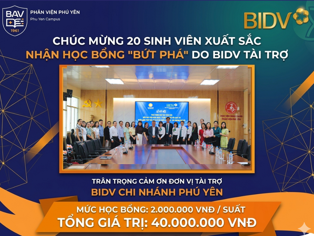 Học bổng "Bứt phá": BAV Phú Yên và BIDV trao cơ hội, tiếp động lực cho Sinh viên